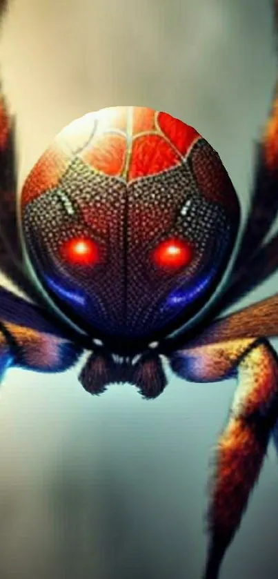 A spider with glowing red eyes set against a dark, fiery background.