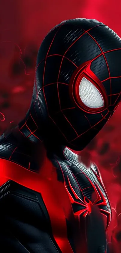 Red and black Spider-Man wallpaper with dramatic tones.