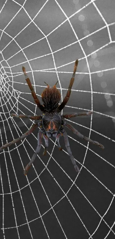 Spider on web, dark backdrop, detailed design wallpaper.