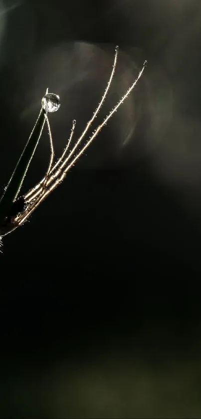 A spider silhouette on a leaf with sunlight in the background.