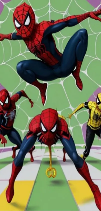 Dynamic Spider-Man characters in colorful action poses.