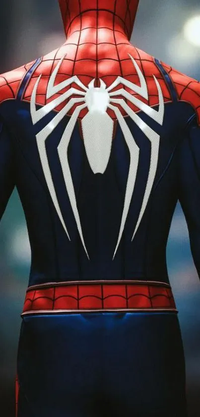 Mobile wallpaper of a famous superhero in red and blue suit.