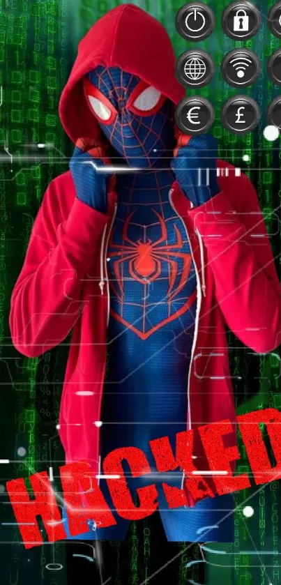 Spider-Man themed wallpaper with hacker elements.