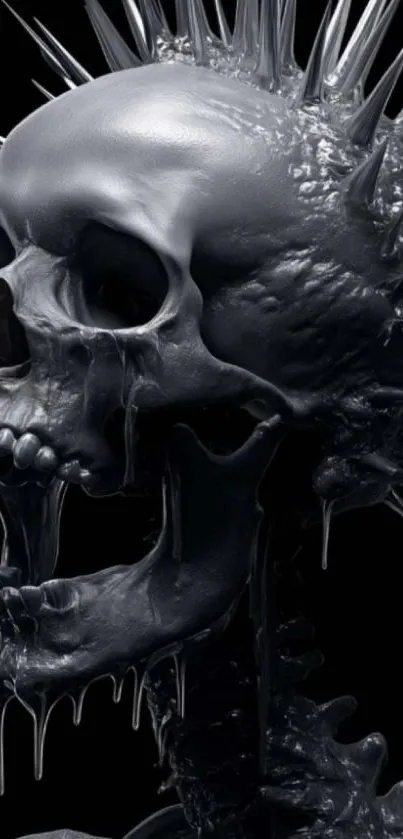 Hyper-realistic spiky metallic skull art wallpaper.