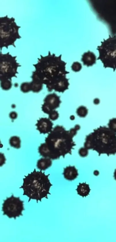 Spiky black particles on vivid cyan background wallpaper.