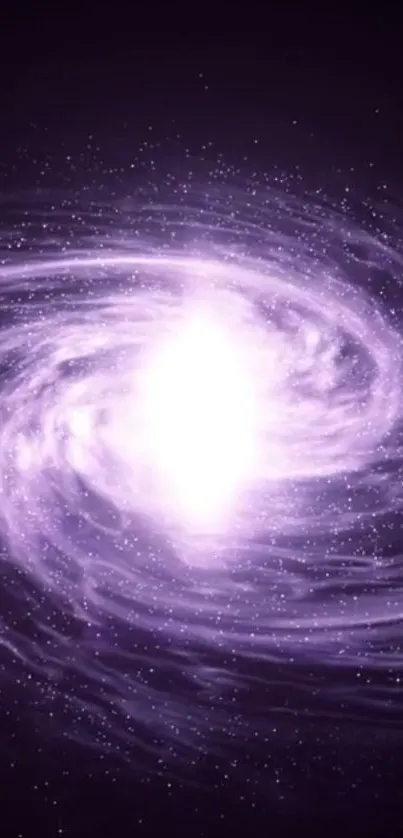 Purple spiral galaxy with starry background.