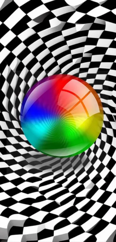 Black and white spiral checkered optical illusion wallpaper.