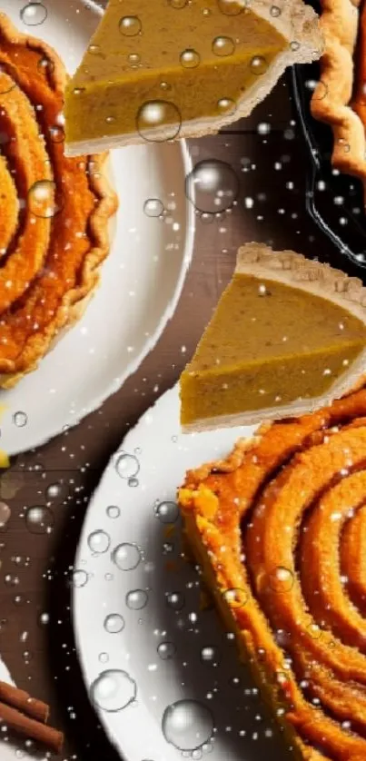 Delicious spiral pumpkin pie mobile wallpaper with warm autumn colors.