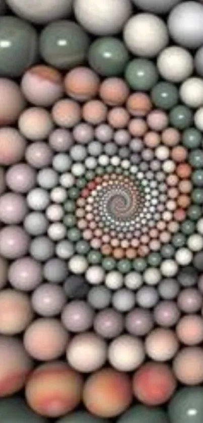 Mesmerizing spiral of pastel spheres creating an optical illusion.