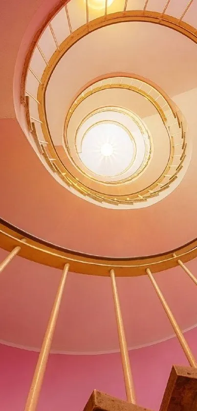 Golden spiral staircase in pink tones.