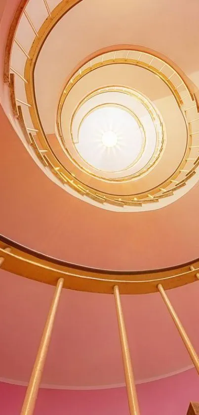 A mesmerizing spiral staircase with pink and golden hues creating a warm ambience.