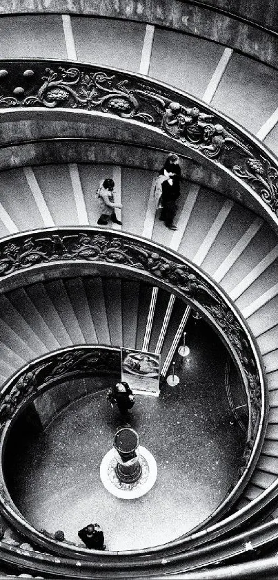 Black and white spiral staircase photo for mobile wallpaper with artistic design.