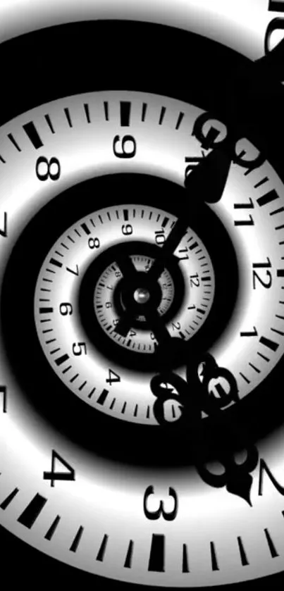 Spiral time clock in black and white.