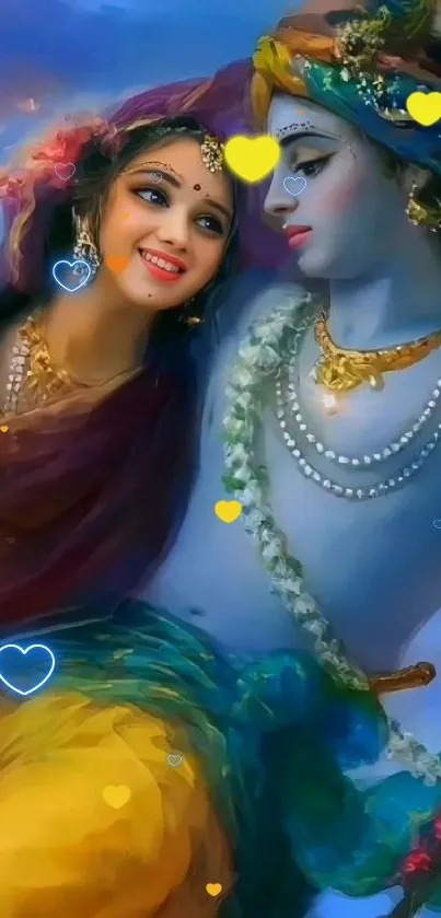 Spiritual art of deities with vibrant colors on mobile wallpaper.