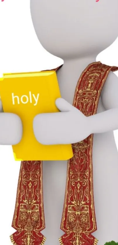 3D figure holding a yellow holy book with red robe draped elegantly.