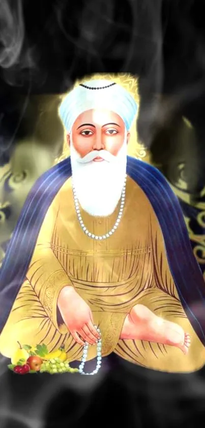 A revered Sikh guru depicted in a spiritual mobile wallpaper.