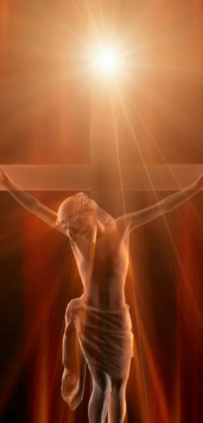 Jesus on cross with divine light glow.