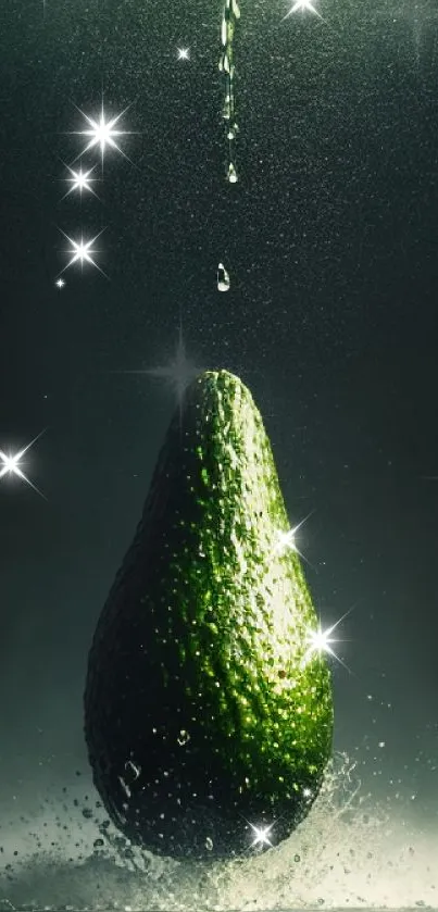 Avocado with water splash mobile wallpaper, green and dynamic design.