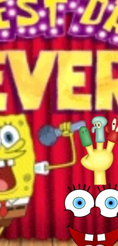 SpongeBob "Best Day Ever" mobile wallpaper in red and yellow.