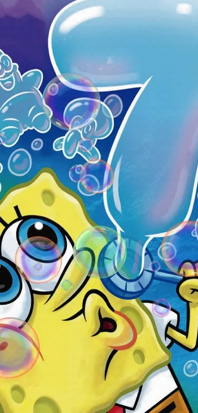 SpongeBob blowing a blue bubble animation.