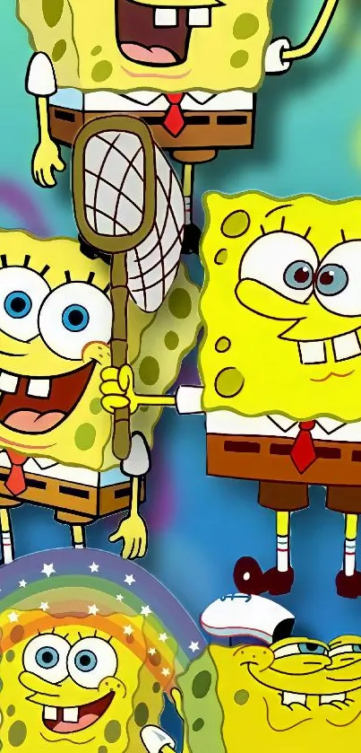 Vibrant SpongeBob SquarePants mobile wallpaper with fun poses.