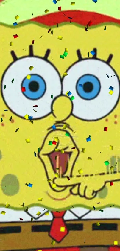 SpongeBob with confetti mobile wallpaper.