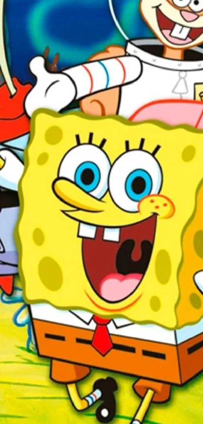 Lively SpongeBob SquarePants wallpaper with bright colors and cartoon characters.