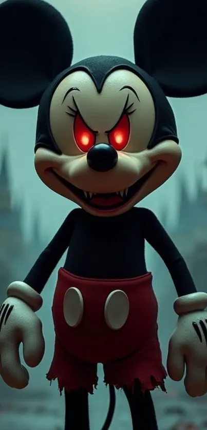 Creepy cartoon character with red eyes.