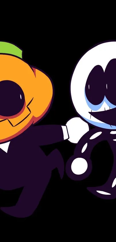 Cartoon duo with a spooky Halloween theme in vibrant colors.