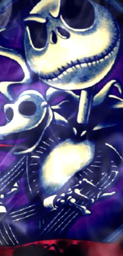 Spooky cartoon skeleton with purple background wallpaper.