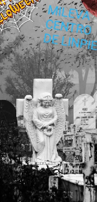 Eerie cemetery wallpaper with Halloween themes.