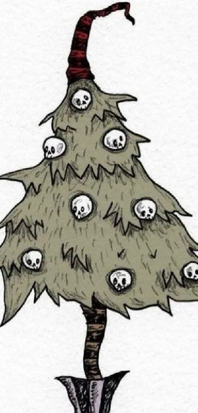 A spooky Christmas tree adorned with skulls.