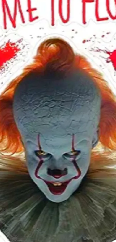 Eerie clown with red hair on phone wallpaper.