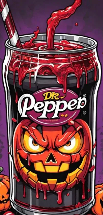 Halloween-themed Dr Pepper can with pumpkin face illustration.