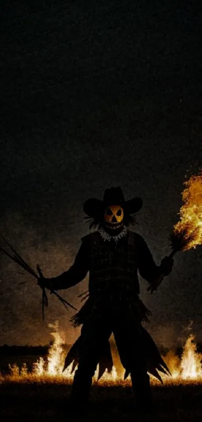 Silhouette of a figure with fire at night.