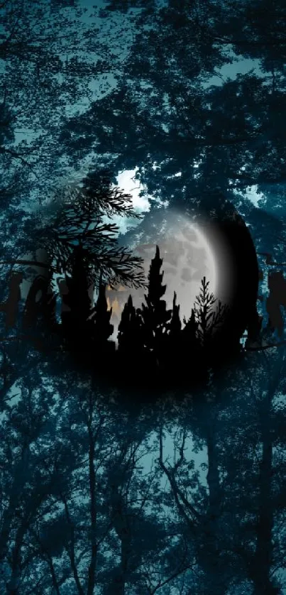 Eerie forest with full moon background for mobile phone wallpaper.