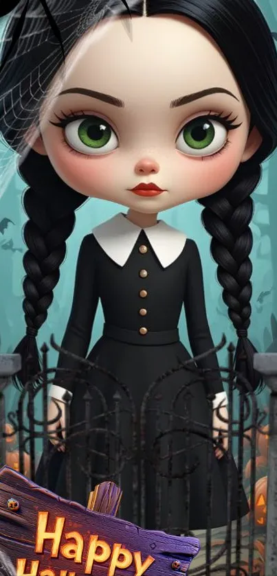 Spooky cartoon character with gothic style for Halloween wallpaper.