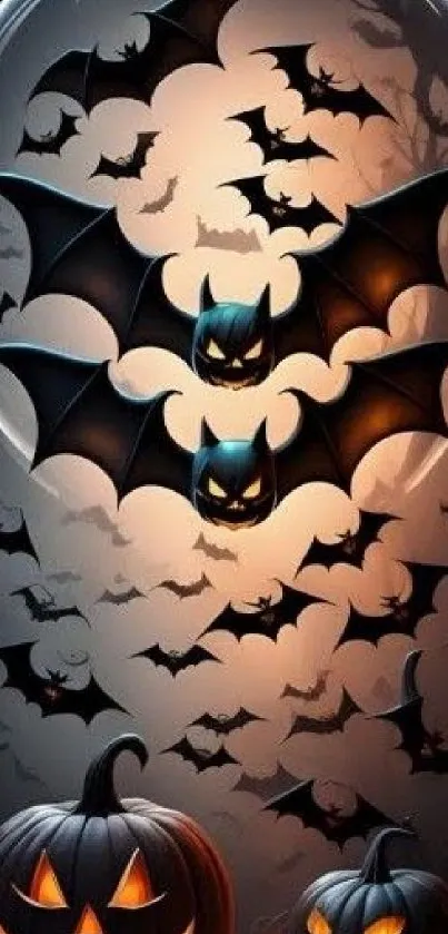 Halloween bats and pumpkins wallpaper with a spooky atmosphere.