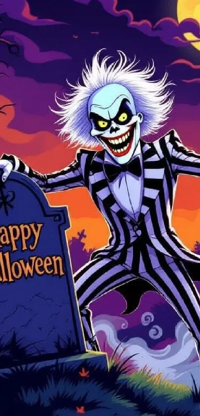 Vibrant spooky Halloween cartoon wallpaper with eerie character.