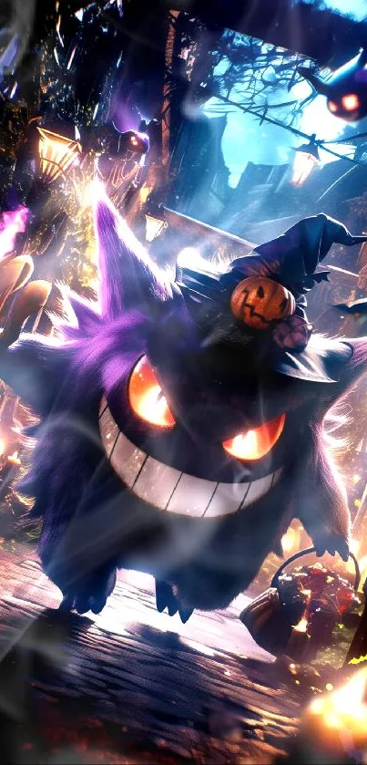 Spooky creature in Halloween setting with vibrant colors.