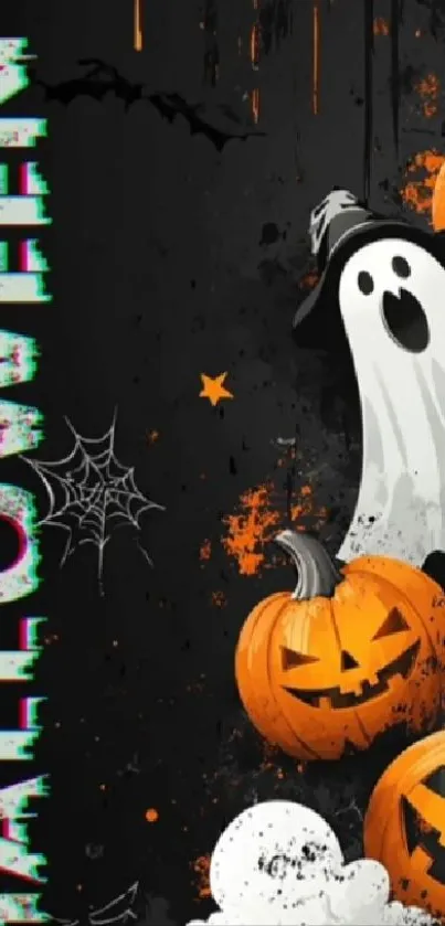 Halloween wallpaper with ghost and pumpkins