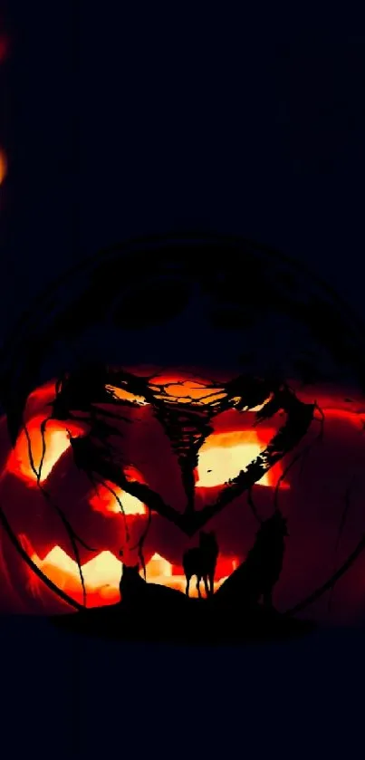 Spooky Halloween wallpaper with glowing jack-o'-lantern.