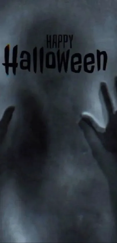 Dark, spooky Halloween wallpaper with ghostly hands.