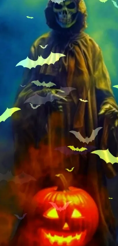 Halloween themed wallpaper with spooky pumpkin.