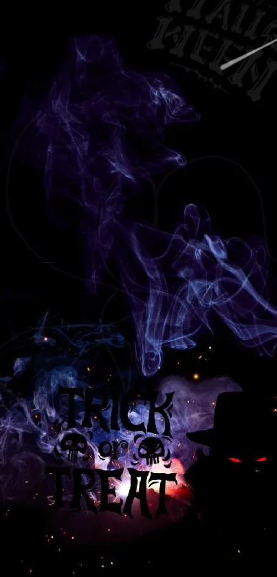 Spooky Halloween wallpaper with purple smoke effect.