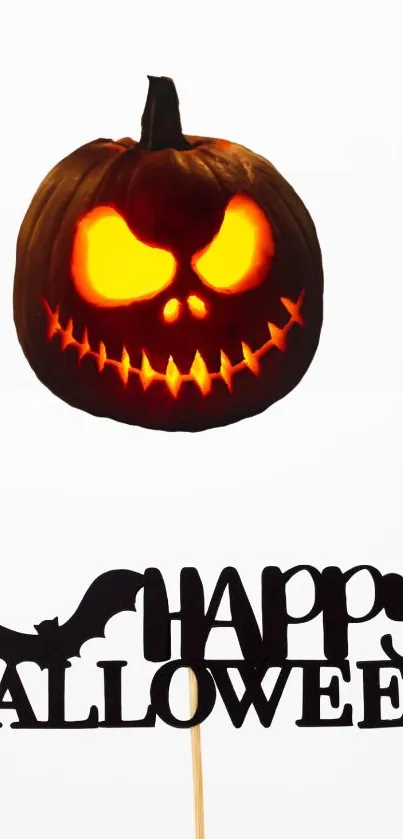 Halloween wallpaper with a glowing pumpkin and 'Happy Halloween' text.