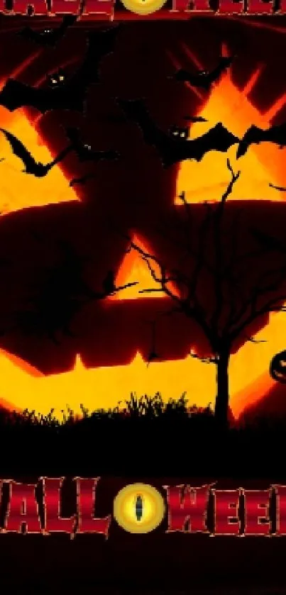 Glowing jack-o'-lantern with spooky Halloween design.