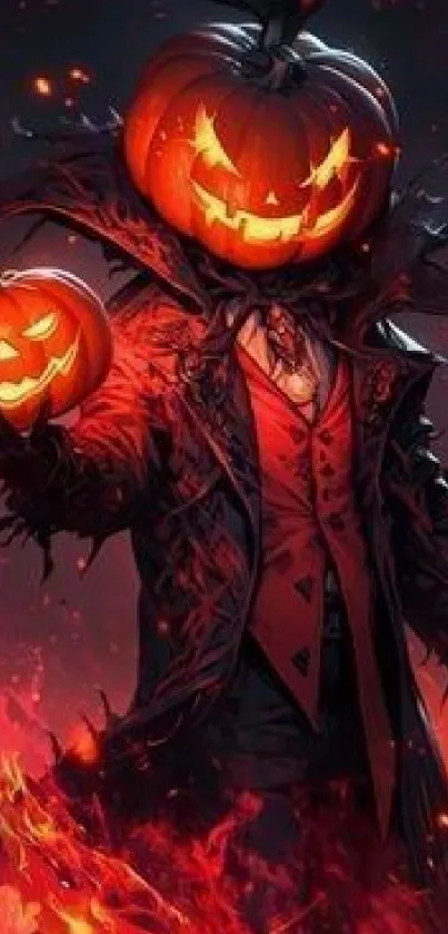 Spooky pumpkin head art with fiery effects.