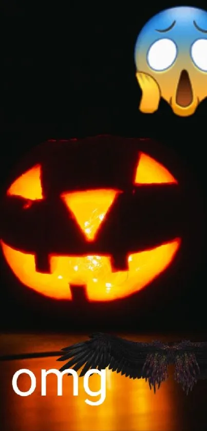 Halloween wallpaper with pumpkin and emoji.