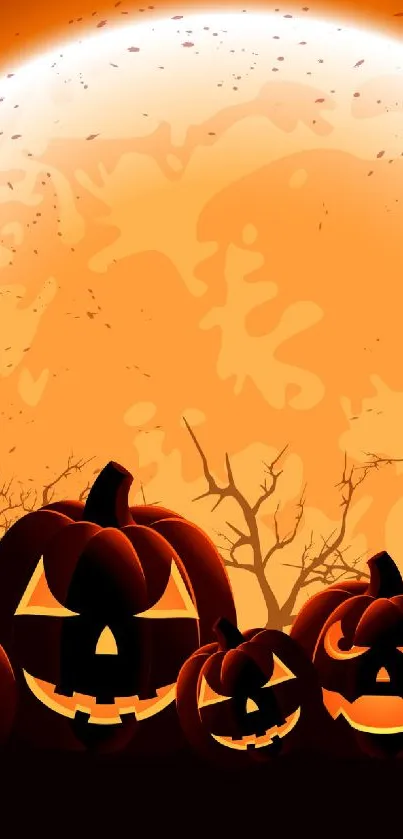 Halloween wallpaper with pumpkins and full moon.